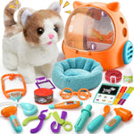 Tuzt 17 Piece Interactive Cat Toy playset featuring plush cat and backpack.