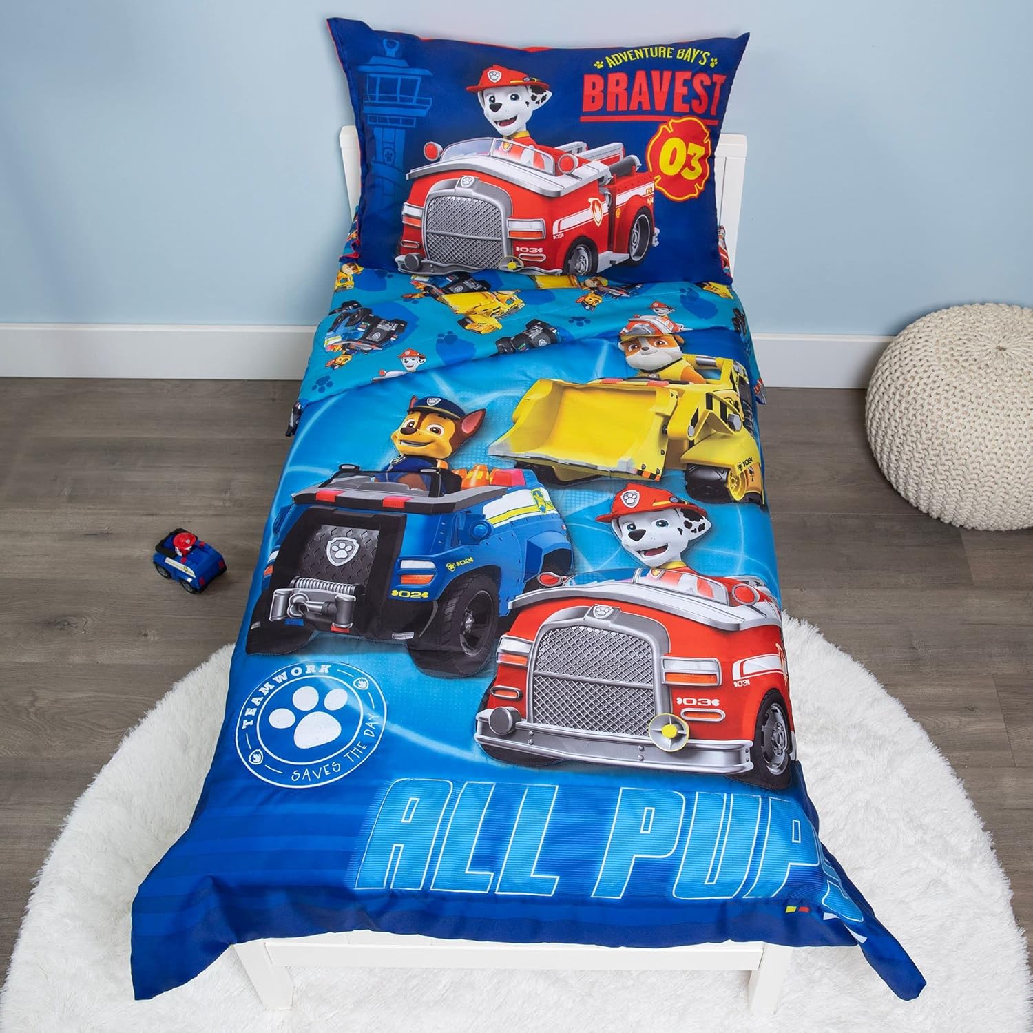 Paw Patrol Calling All Pups 4 Piece Toddler Bedding Set front view