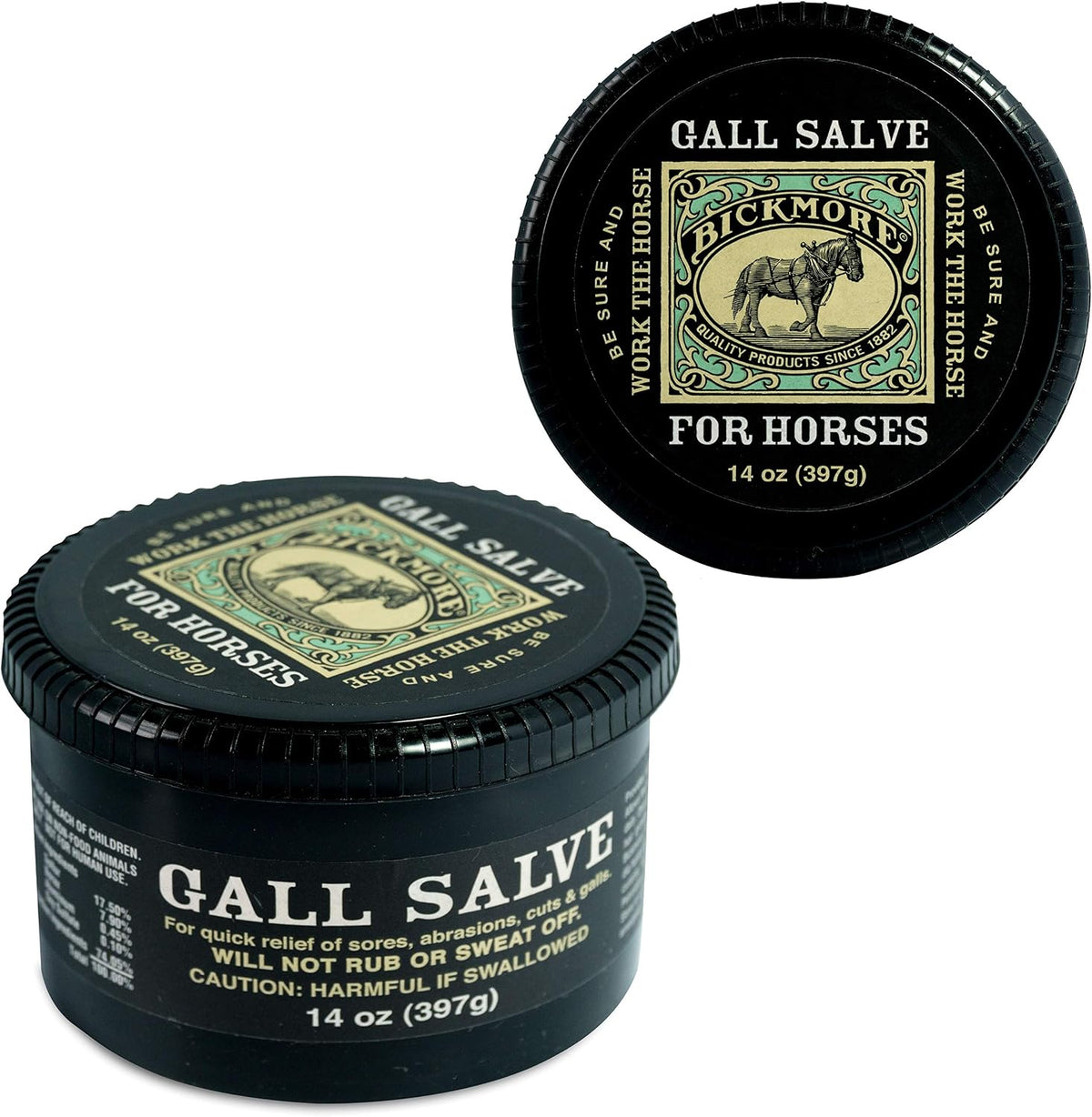 Top view of Bickmore Gall Salve horse wound cream container