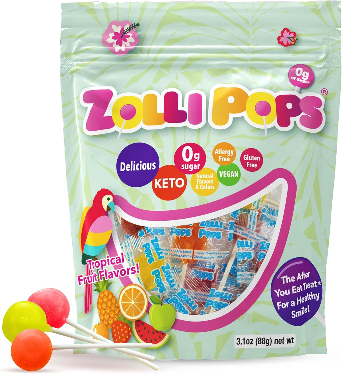 Zollipops Clean Teeth Pops Sugar Free Candy with Xylitol, Dye-Free Lollipops - Keto & Diabetic-Friendly, Dentist-Approved Treats for Kids (Natural Fruit Flavors, 1lb Tub) - Image 9
