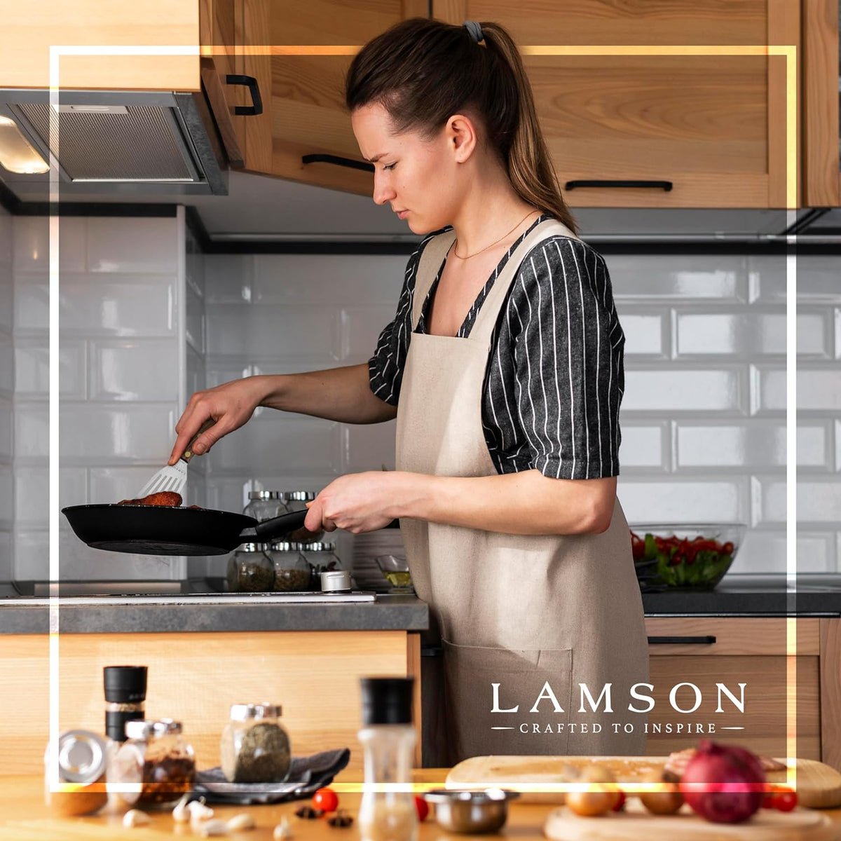 Lamson kitchen spatula showing brass rivets and full-tang design