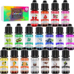 DecorRom epoxy resin pigment front view of 18 color liquid dye bottles