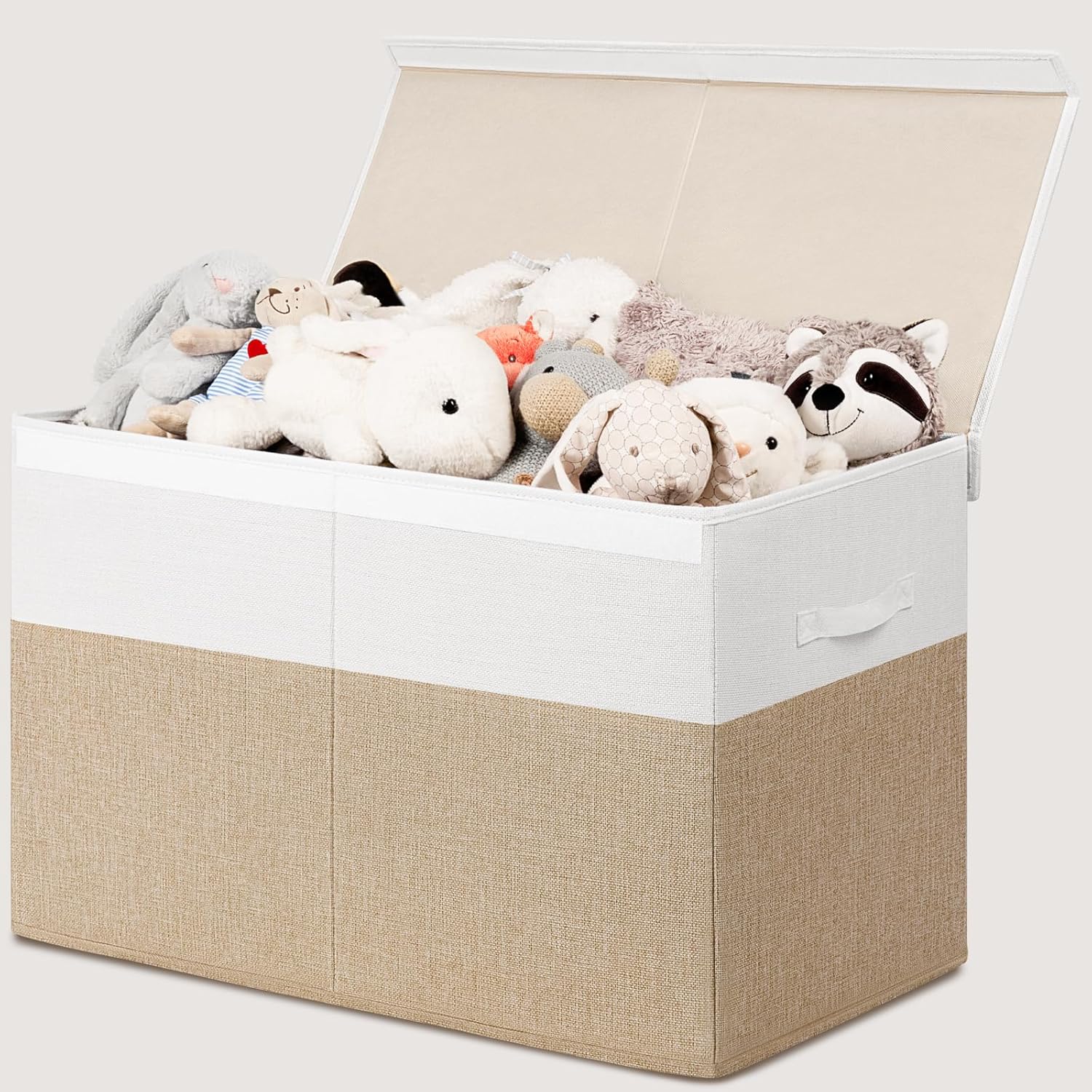 INDRESSME collapsible toy storage box front view beige and white fabric container for kids room organization