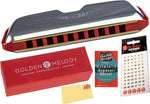 Hohner Golden Melody harmonica bundle front view showing red case and instrument