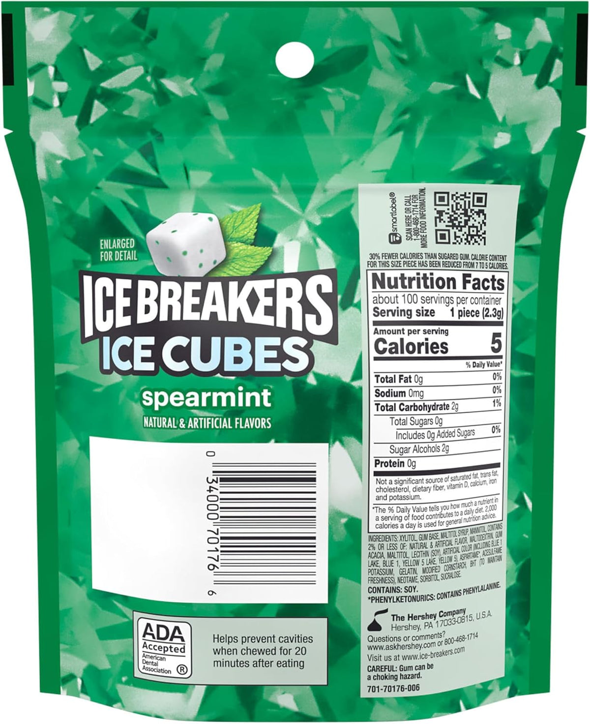 American imported Ice Breakers spearmint chewing gum pouch 100 pieces