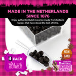 Dutch imported sweet black licorice bags back ingredient label view.