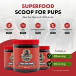 Dog eating food mixed with Daybreak Nutrition fiber powder