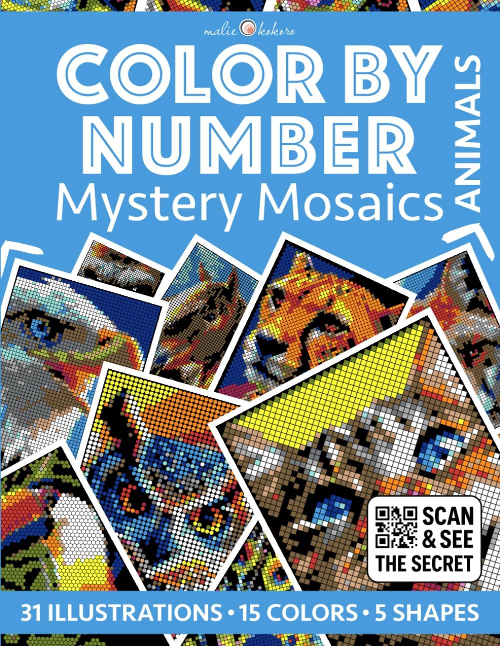 Color by Number: Animals | Mystery Mosaics Coloring Book | 31 Illustrations to Reveal - 5 Mosaic Shapes: Color Quest for Stress Relief and Relaxation (Color by Number | Pixelart) - Image 1
