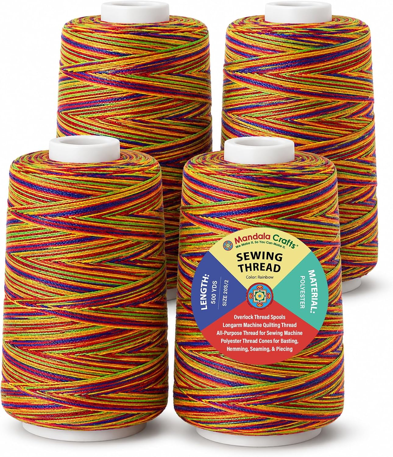 Mandala Crafts rainbow polyester serger threads front view