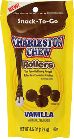 Back packaging showing the peanut free and gluten free labels of Charleston Chew Rollers