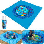 RunNico portable baby beach pool blanket front view showing colorful cartoon ocean animal patterns.