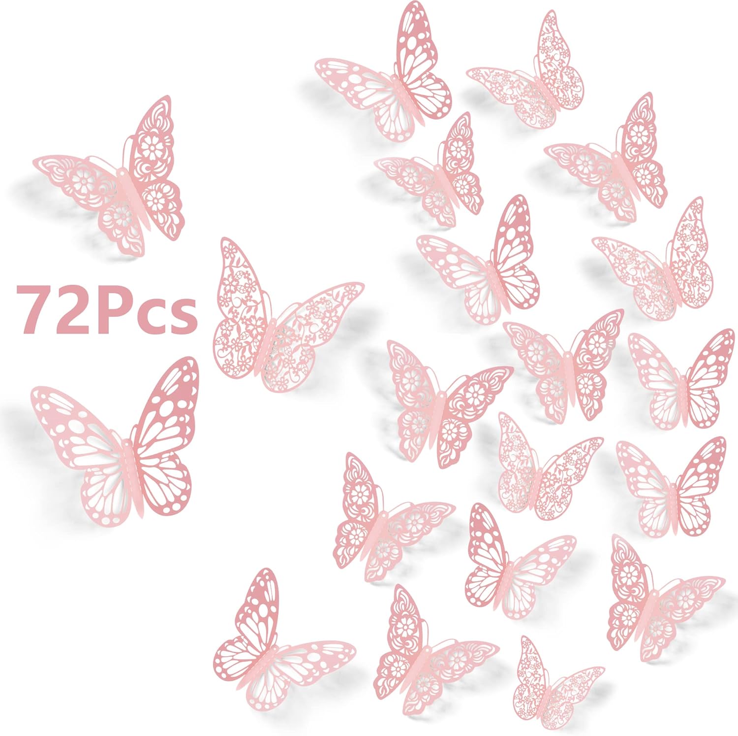 Saoropeb 3D pink butterfly wall decor set front view