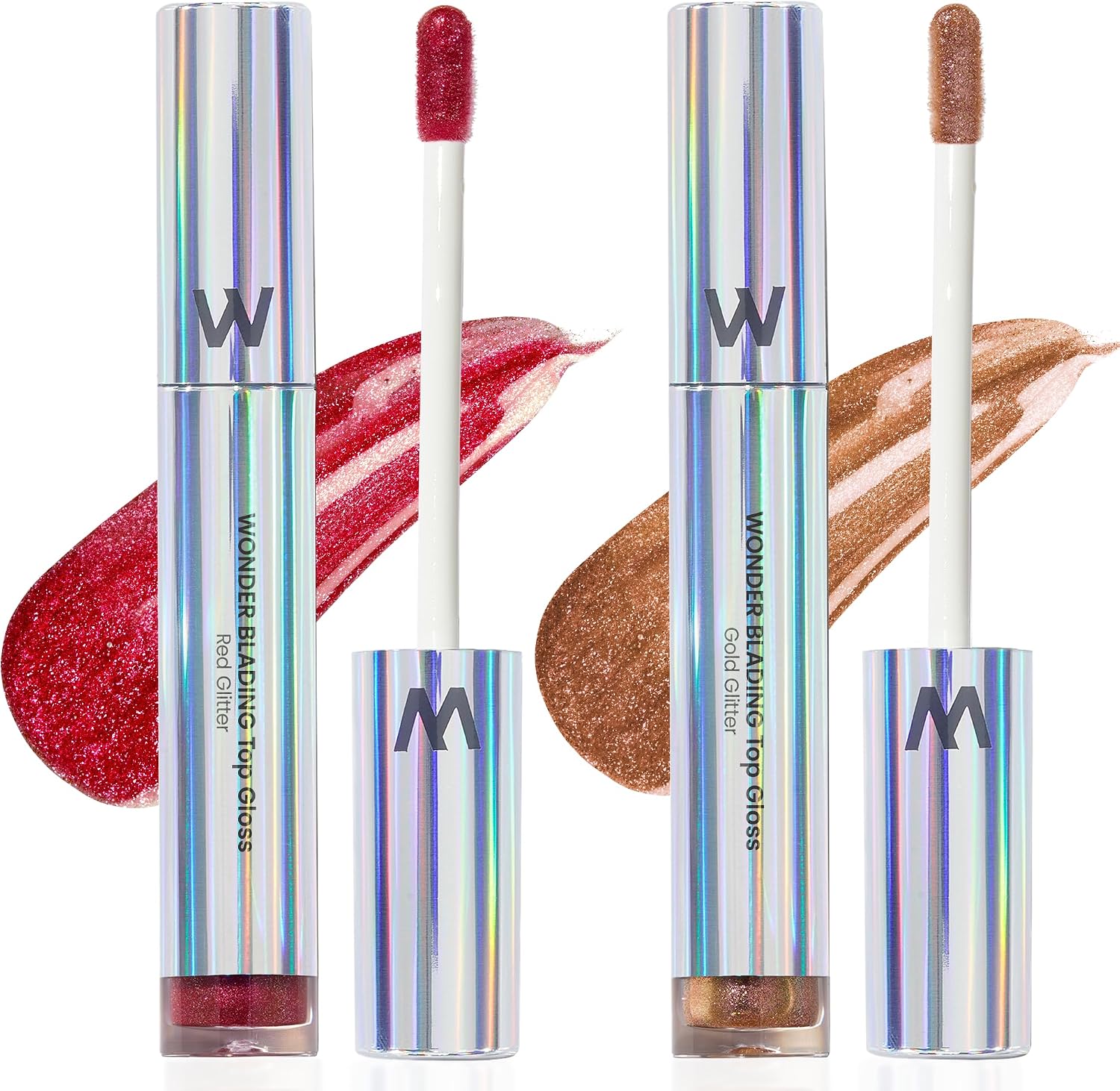 Wonderskin WONDER BLADING Top Gloss - Glitter Lip Gloss, Hydrating and High Shine Finish Lip Makeup (Red Glitter + Gold Glitter) - Image 1