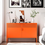 Washsemba two door metal accent cabinet front view in vibrant orange color for home storage