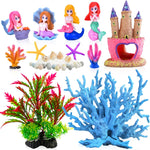 Lohang Kooterfun Mermaids Castle fish tank decorations front view showcasing the pink resin castle and surrounding plastic plants.