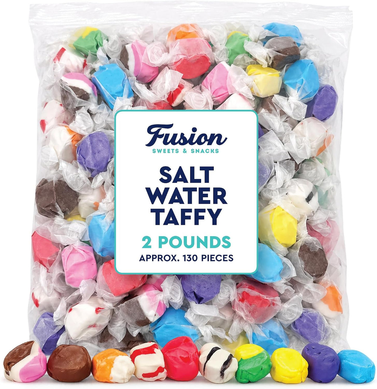 Fusion Sweets And Snacks Assorted Salt Water Taffy two pound bulk bag closeup