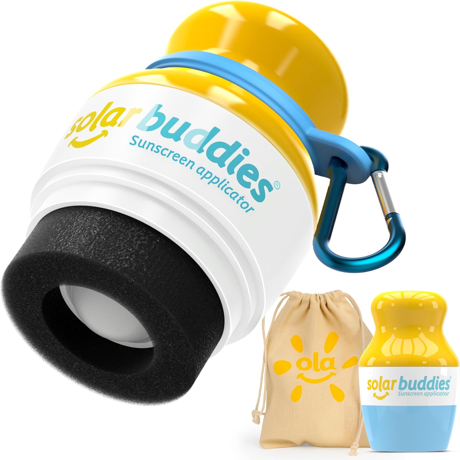 Solar Buddies refillable sunscreen applicator blue bag bundle set front view showing sponge tip