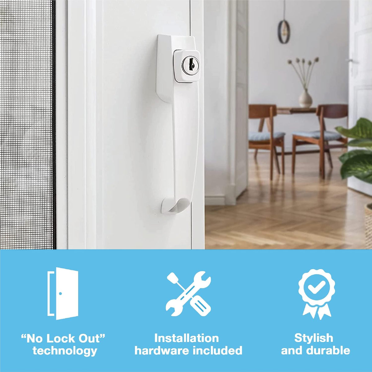 Wright Products push button latch installed on storm door