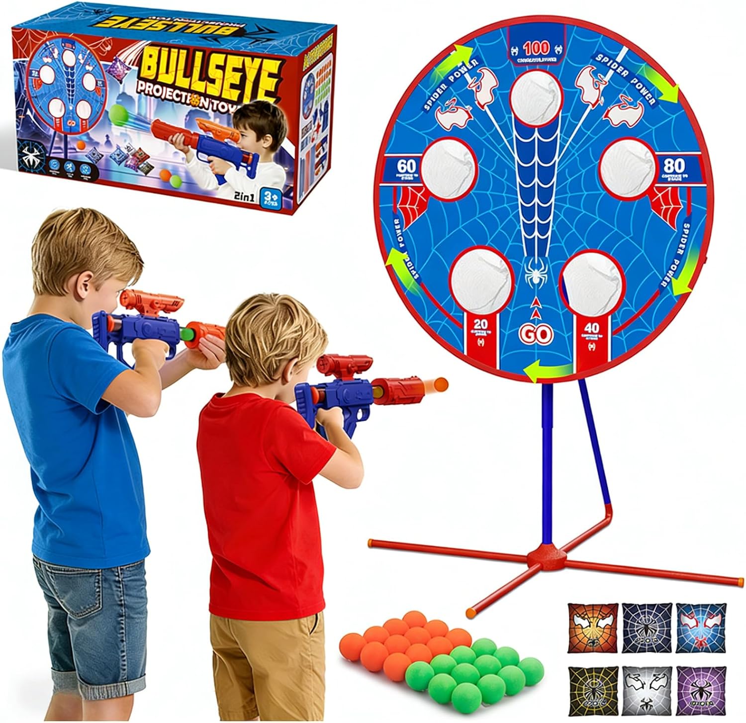 Niplooow Spider 2-in-1 shooting game front view with air blasters