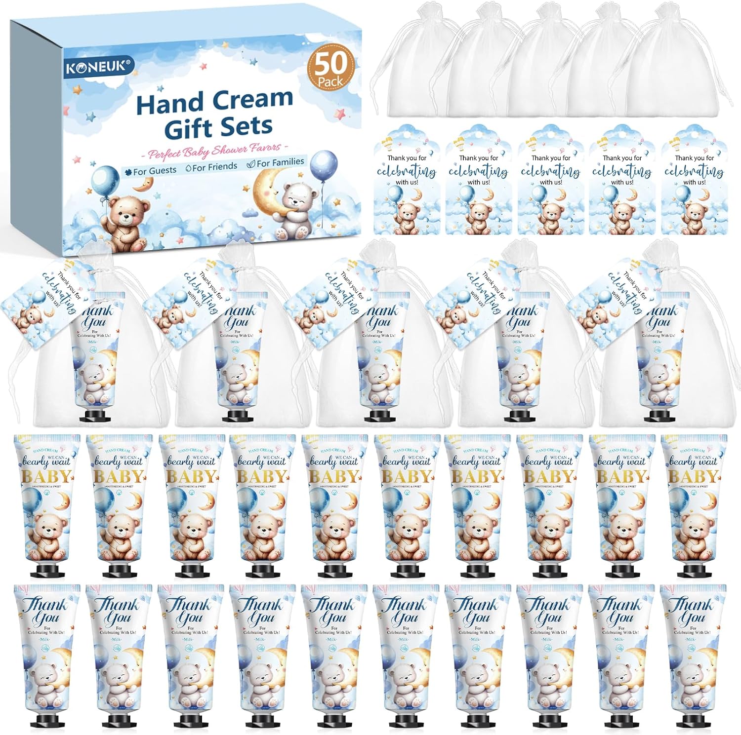 50 Pack Baby Shower Bulk Hand Cream Gifts Sets, Bridal Shower Favors and Baby Shower Favors for Guests with Thank You Card and Organza Gift Bags, Appreciation Gifts and Wedding Shower Favors (Bear) - Image 1