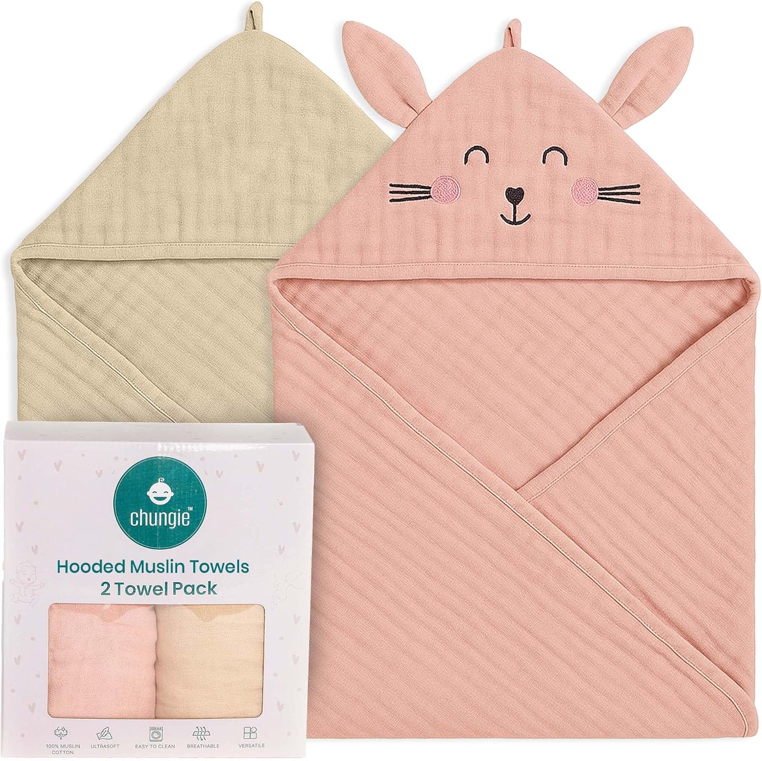 Chungie soft muslin hooded baby towel set front view