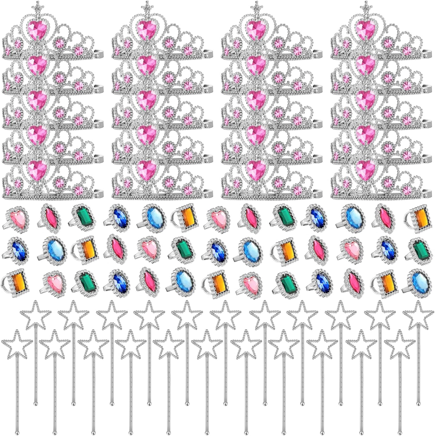 Yingzhao ninety six piece princess pretend party costume dress up play set showcasing the complete collection of tiaras wands and rings