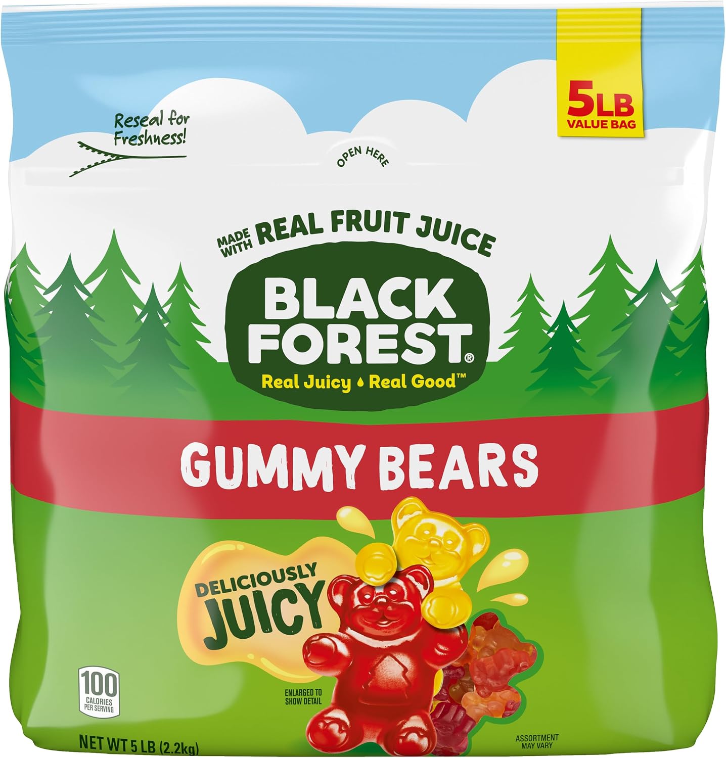 Black Forest Gummy Bears bulk five pound bag front view showing authentic packaging.