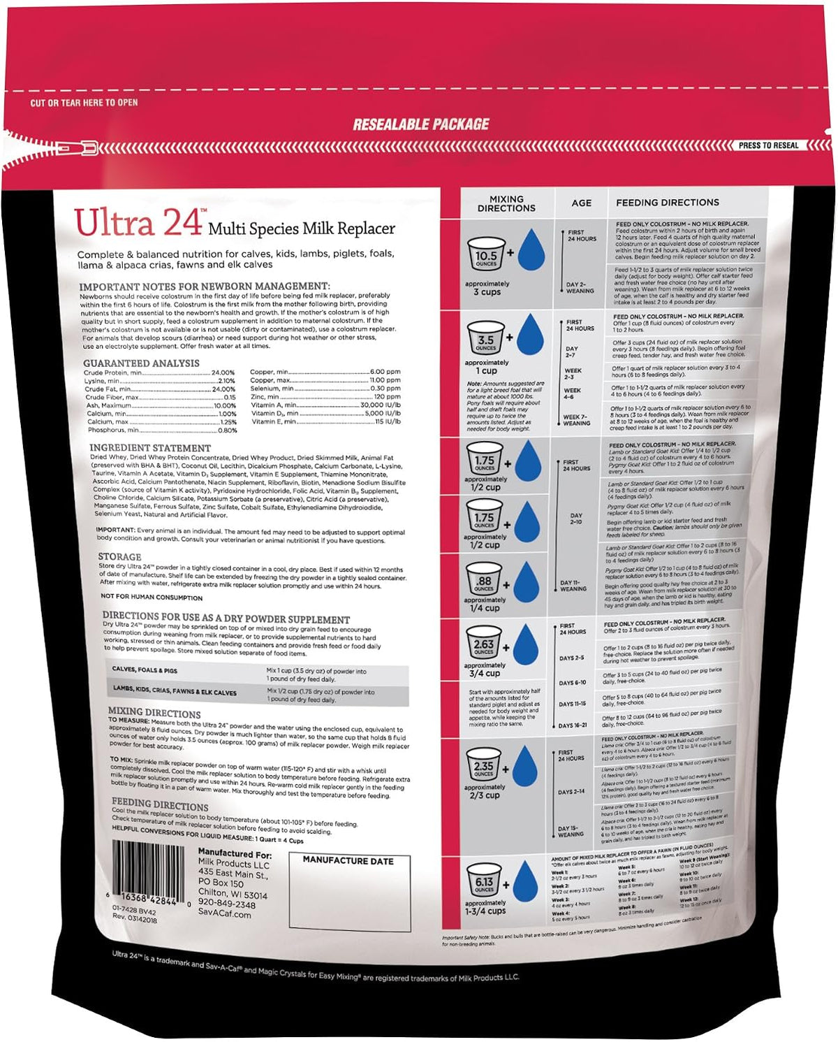 Sav-A-Caf 4-Pound milk replacer powder pouch details