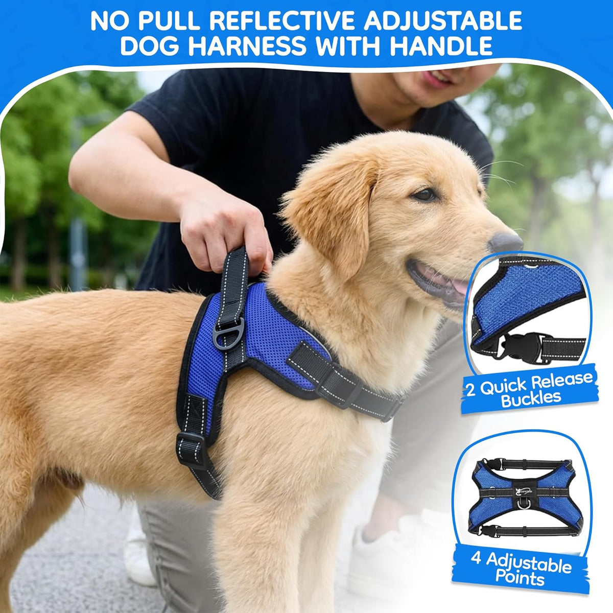Copatchy reflective dog harness showing back handle detail