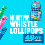 Chupa Chups Melody Pops display case highlighting the musical whistle function.