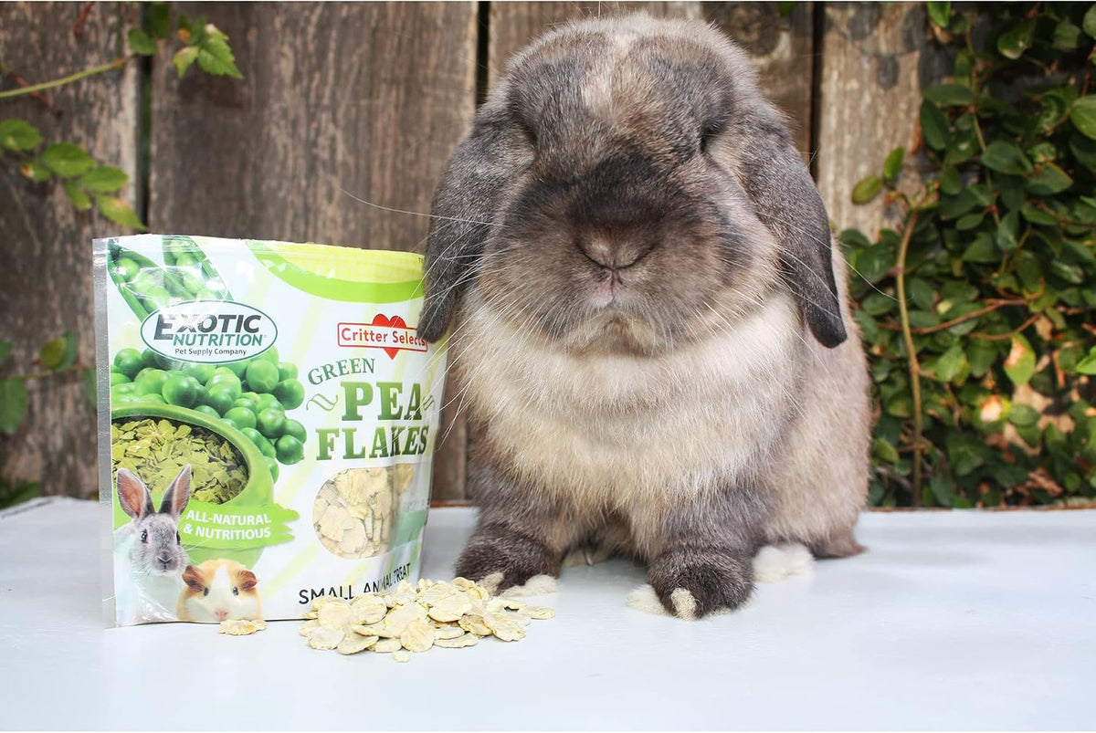 Exotic Nutrition Critter Selects pea flakes packaging showing ingredients list