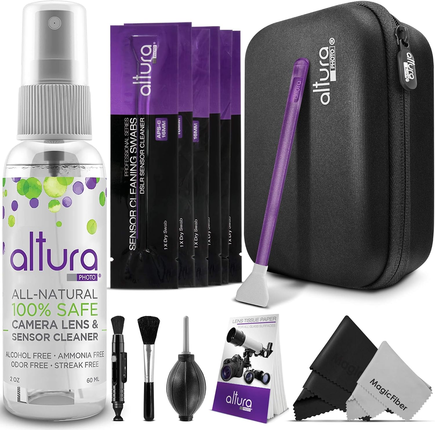 Altura Photo professional camera cleaning kit front view showing hard carrying case and contents