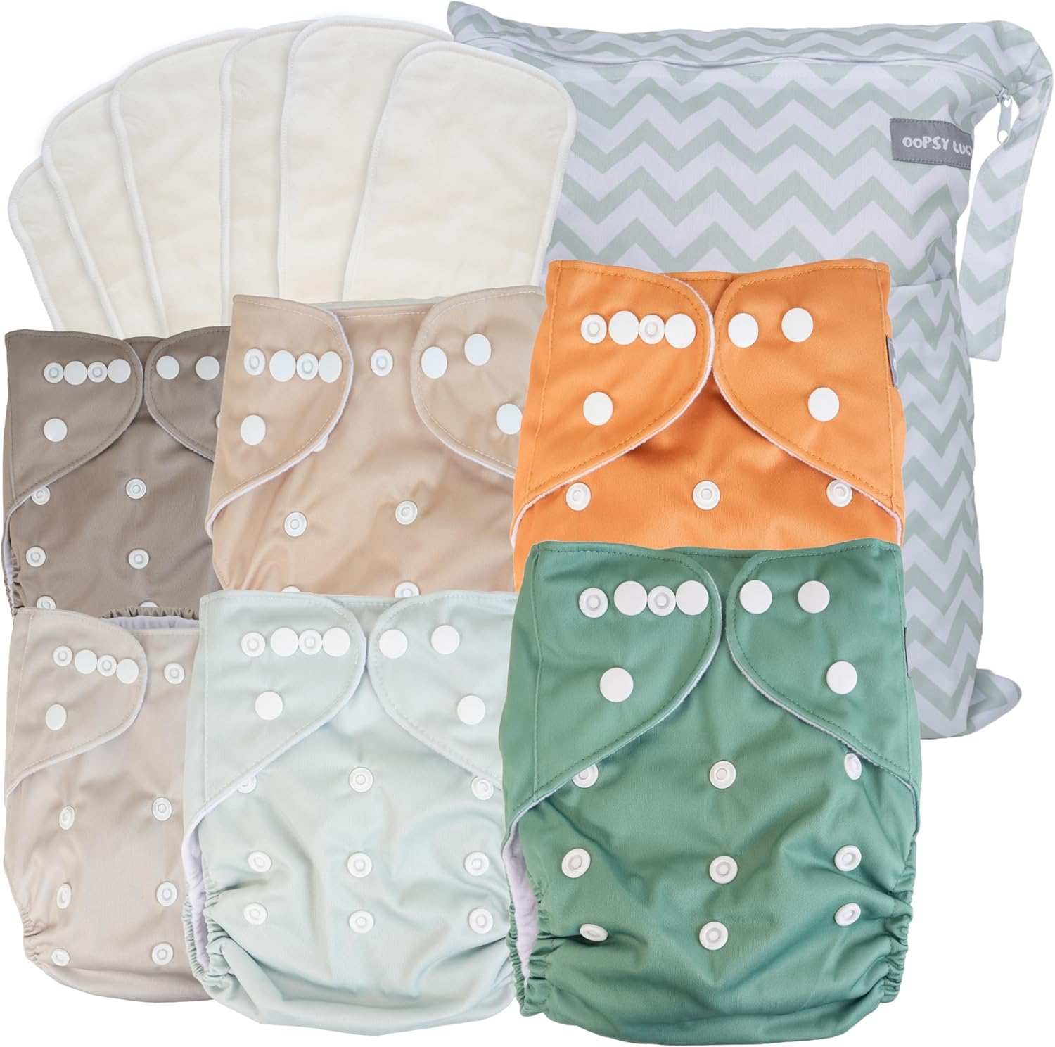 Oopsy Lucy reusable cloth diapers 6 pack front view
