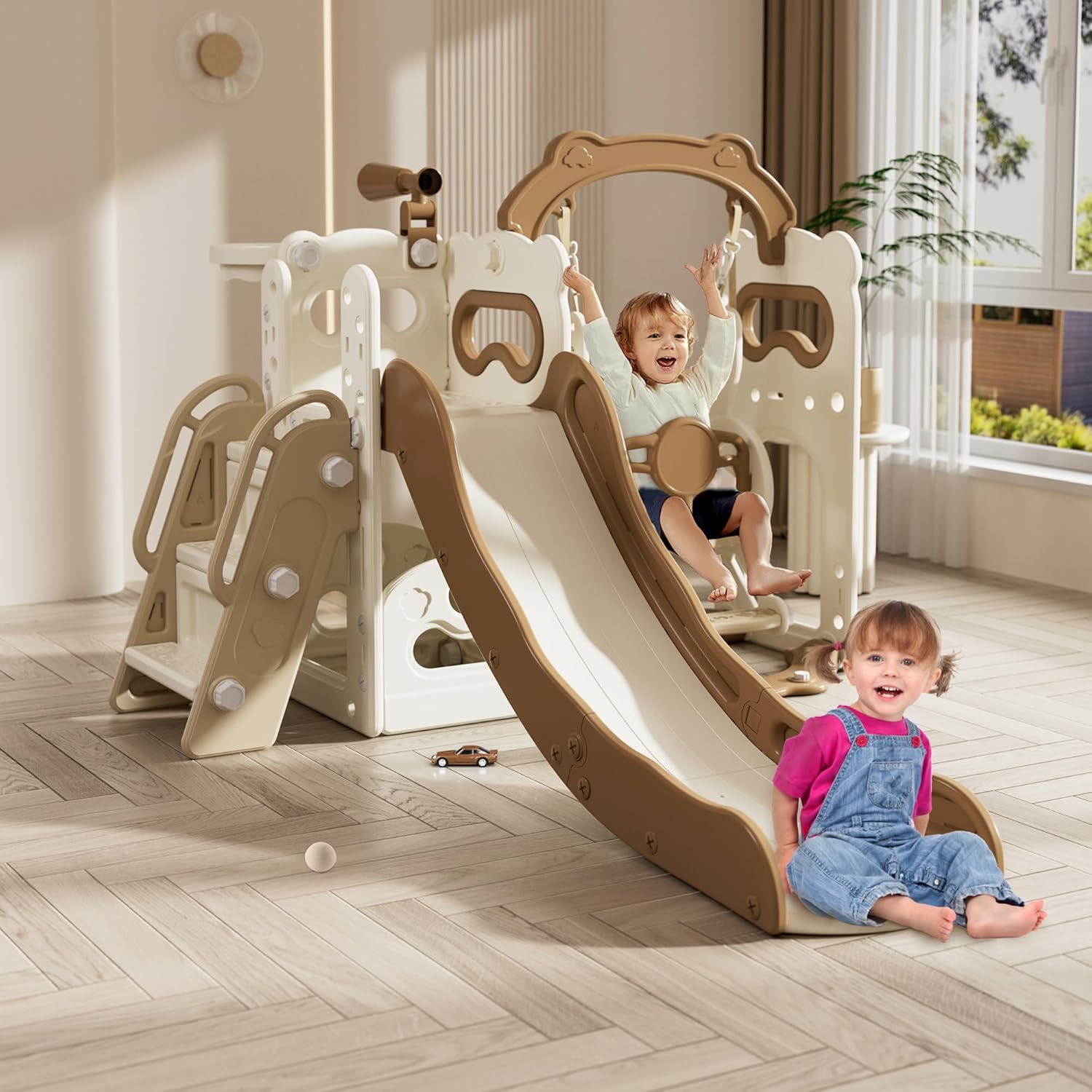 Doreroom toddler slide and swing set front view