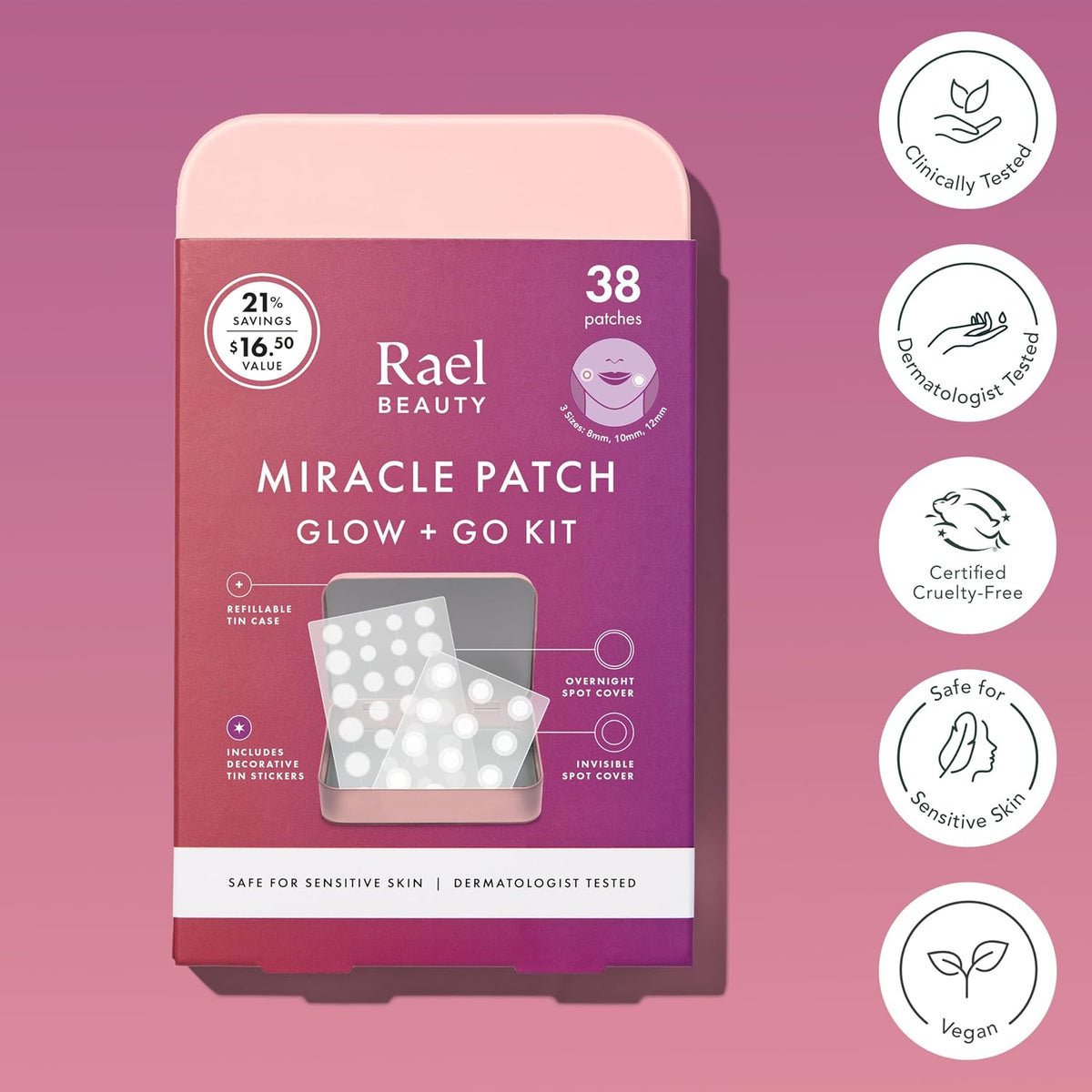 Rael Beauty Overnight Spot Patches sheet designed for heavy duty nighttime acne care.