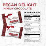 Russell Stover Pecan Delight candy pieces showing caramel and pecan interior