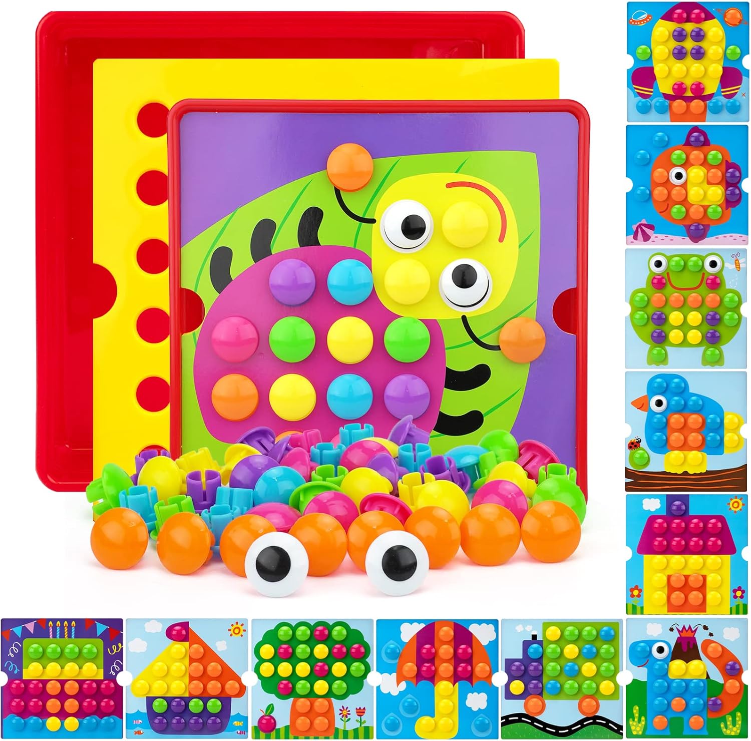 AluAbi button art toy front view mosaic pegboard
