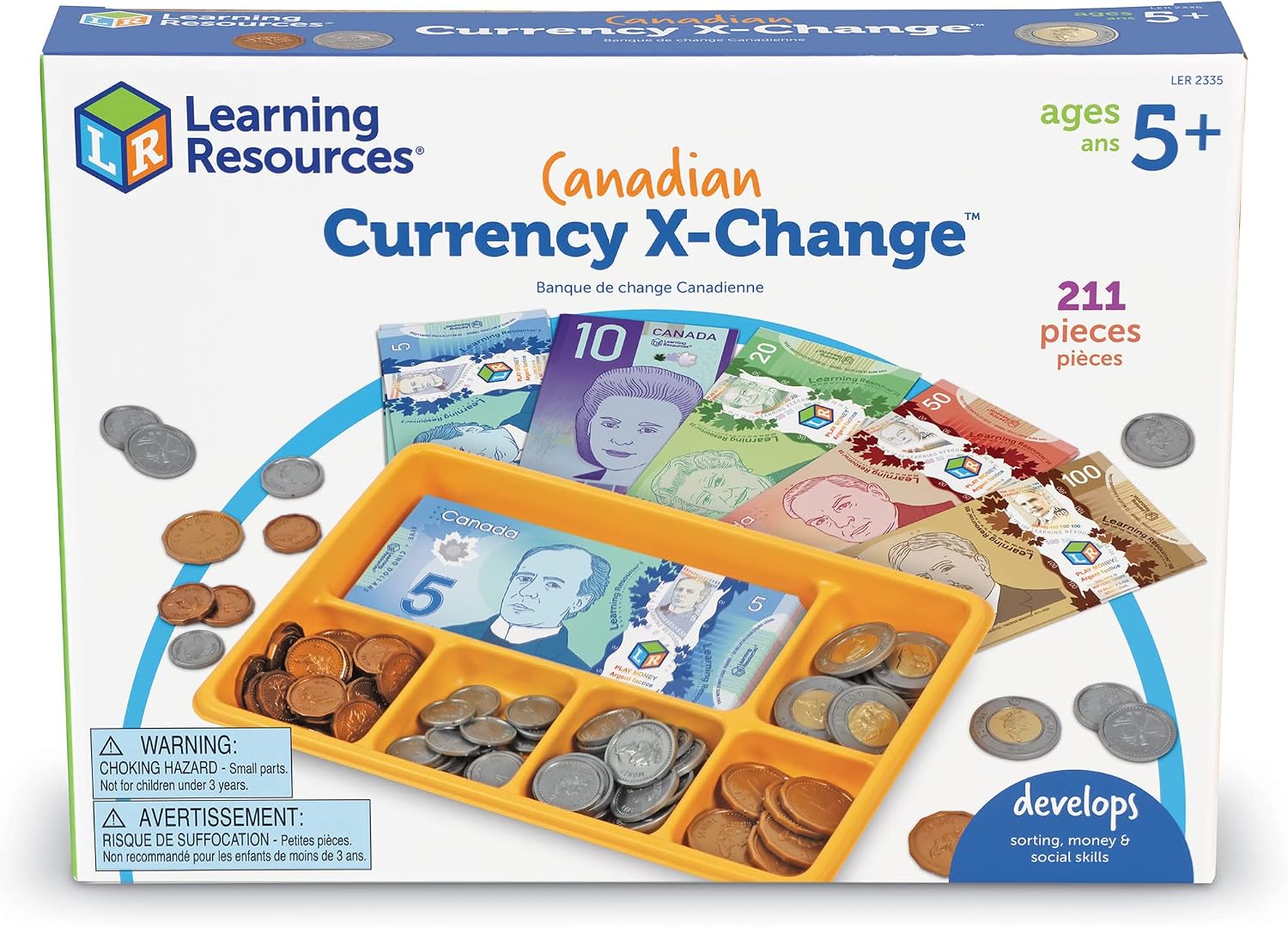 Learning Resources Canadian Currency X-Change Activity Set front view with coins and bills