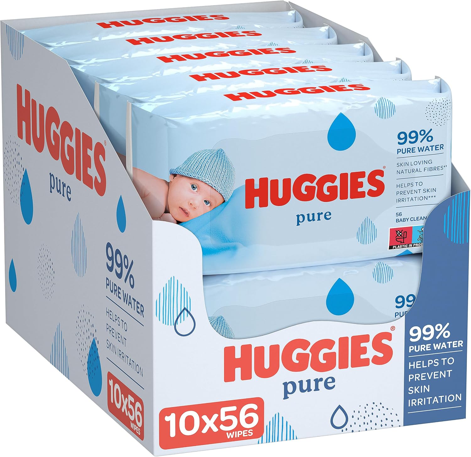 Huggies Pure Baby Wipes - Pack of 10 (10 x 56 Packs, Total 560 Wipes) - Image 1