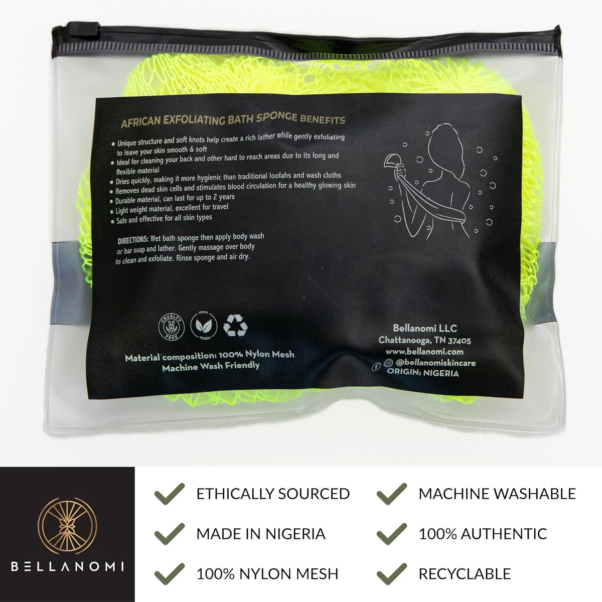Bellanomi Nigeria sourced net sponge stretched out