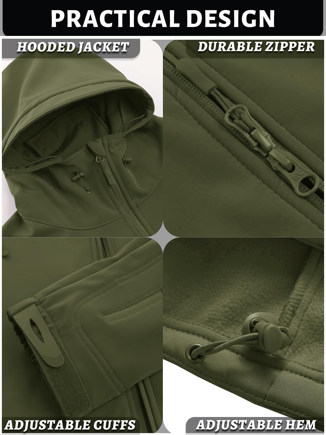 TACVASEN fleece lined jacket underarm ventilation zipper