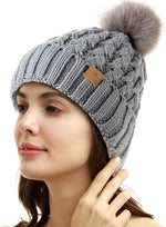 Page One Crossed Cap Cable Knit Side View Warm Winter Accessory