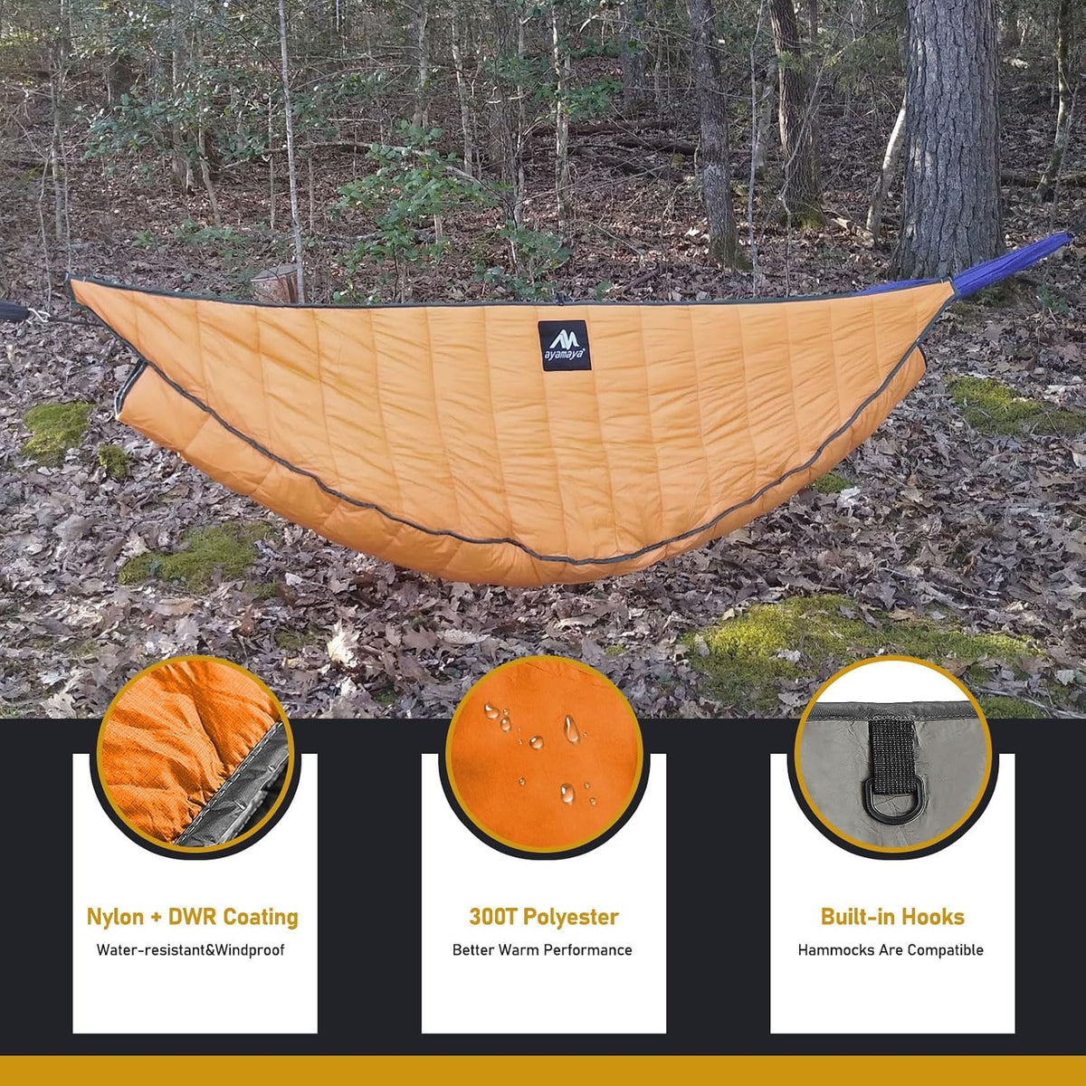 AYAMAYA winter hammock quilt showing ripstop nylon material