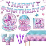 Oigco Mermaid Birthday Party Decorations Set front view showing complete 122-piece setup for 24 guests