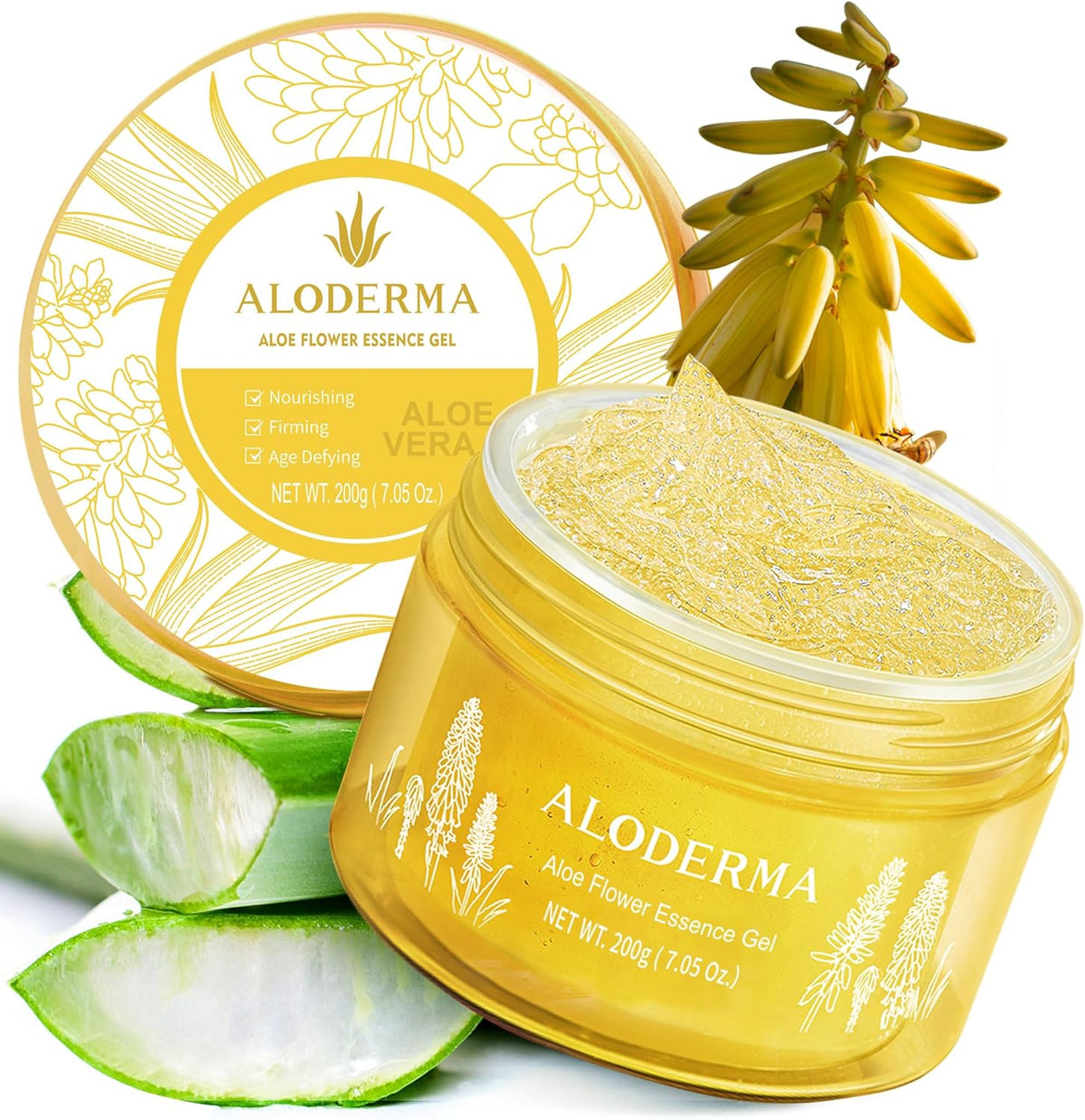 Aloderma brand 24K gold leaf aloe flower essence gel for youthful glowing skin