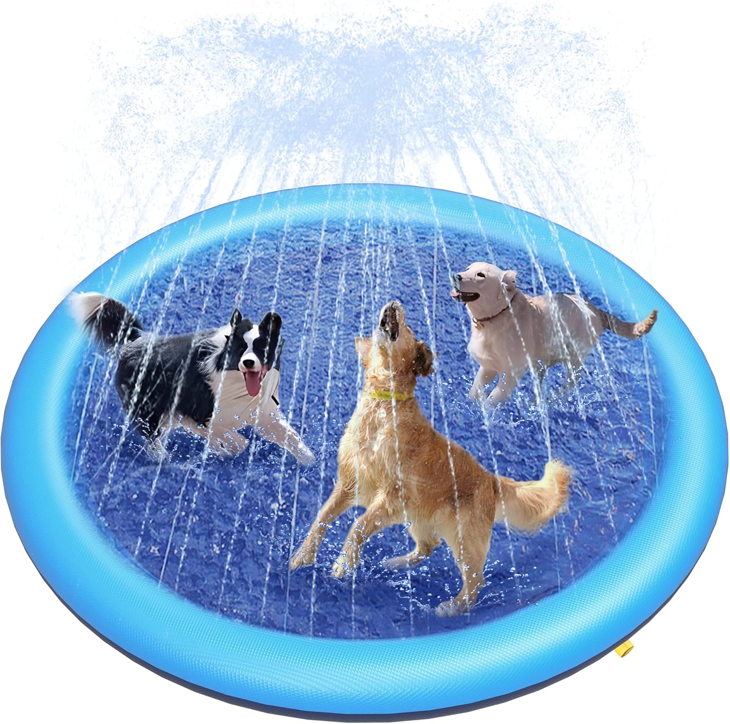 Peteast dog splash pad front view showing large golden retriever enjoying water sprays