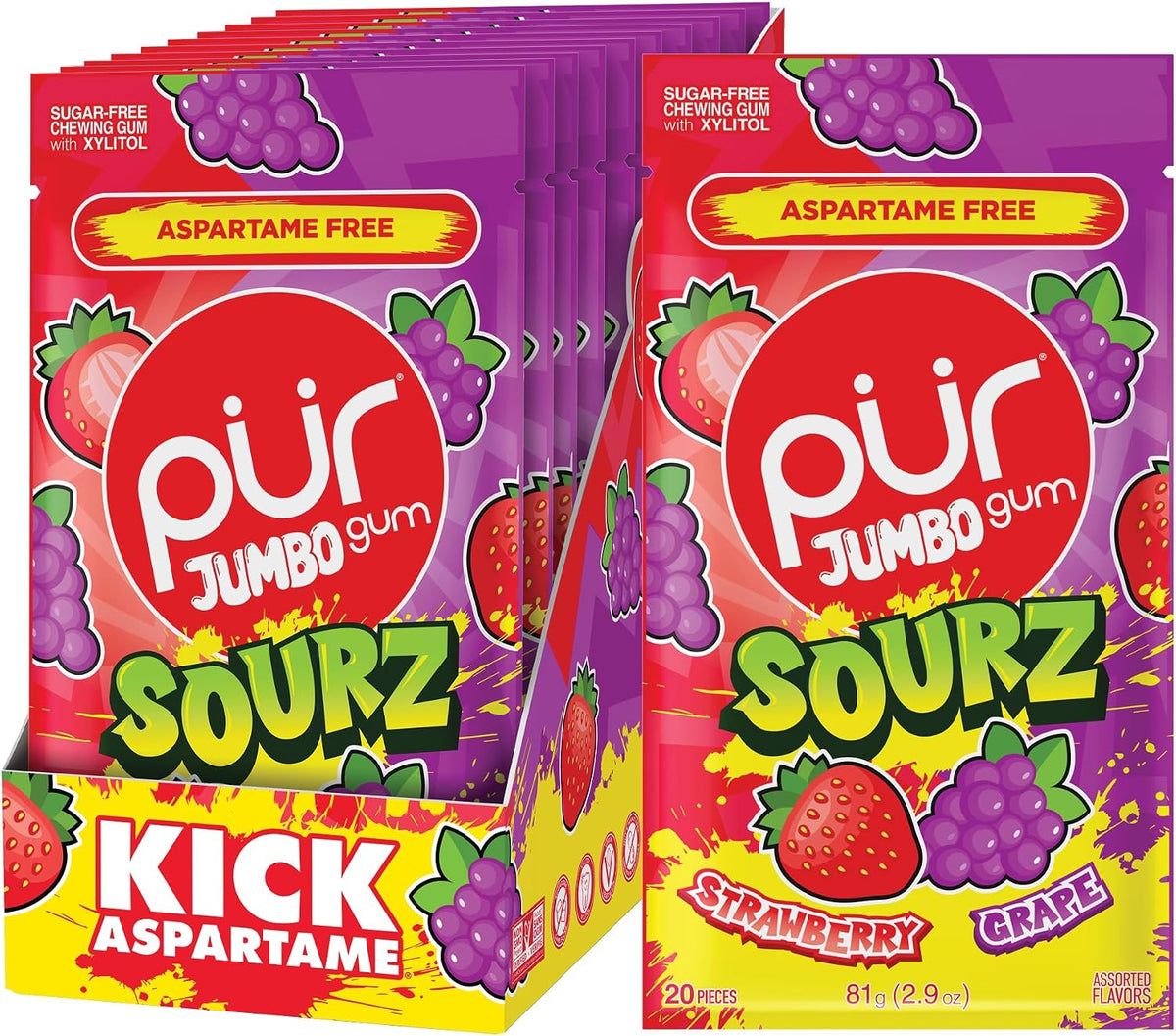 Pur, Jumbo Gum, Aspartame Free Chewing Gum, 100% Xylitol, Natural Bubblegum Grape Watermelon Flavor, 20 Count - Image 13