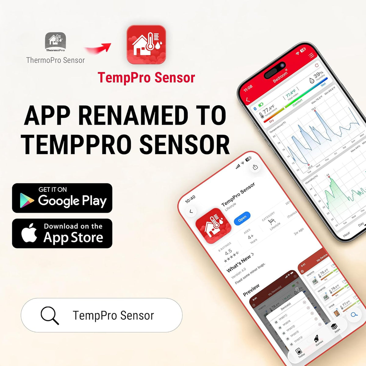 TempPro digital room thermometer mobile app connectivity