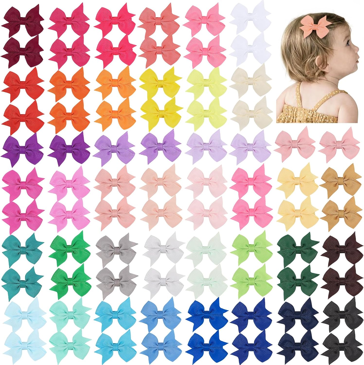 Yhxx Ylen 80 pieces baby hair bows clips front view
