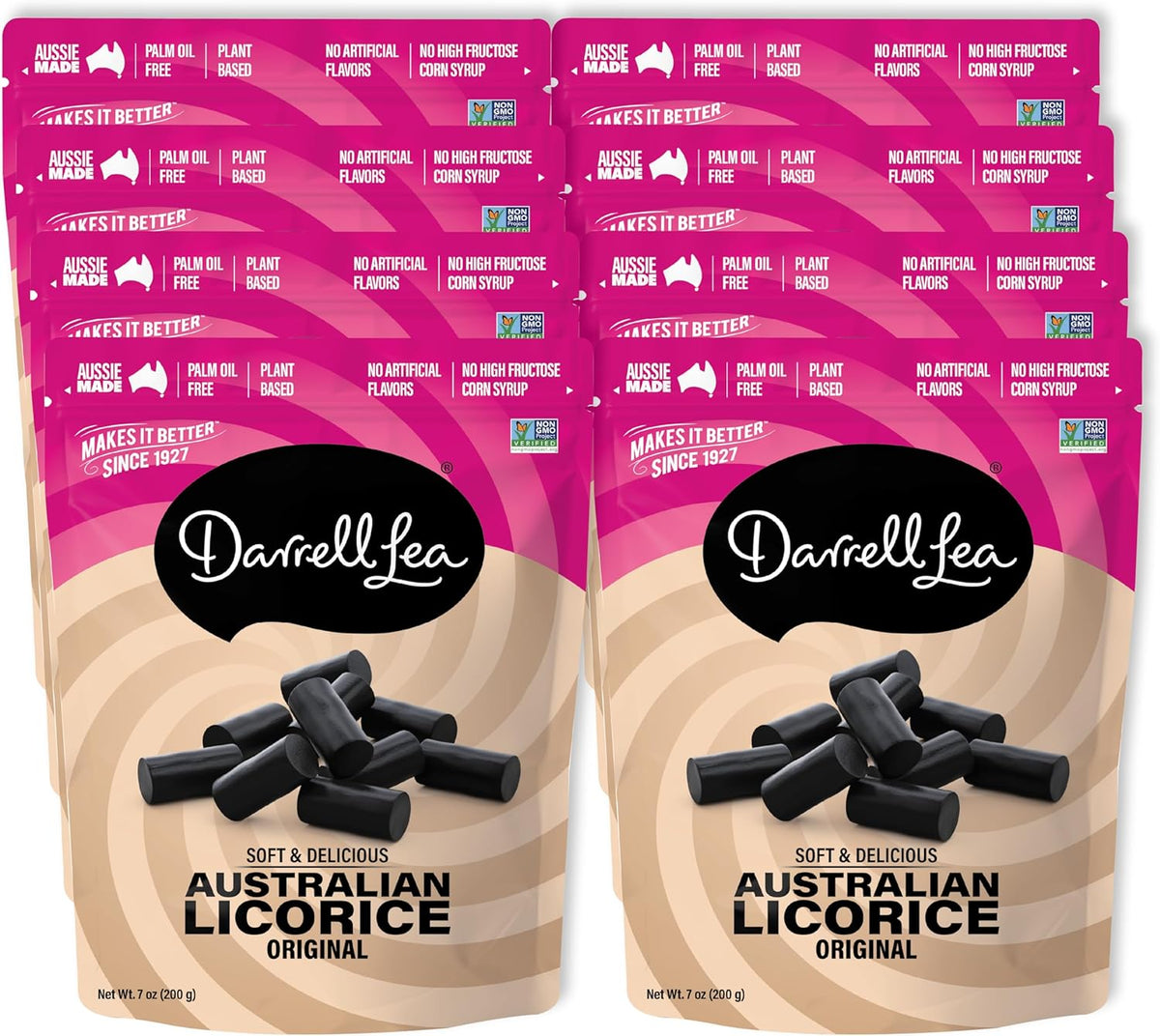 Darrell Lea non GMO soft Australian licorice packaging back showing ingredients